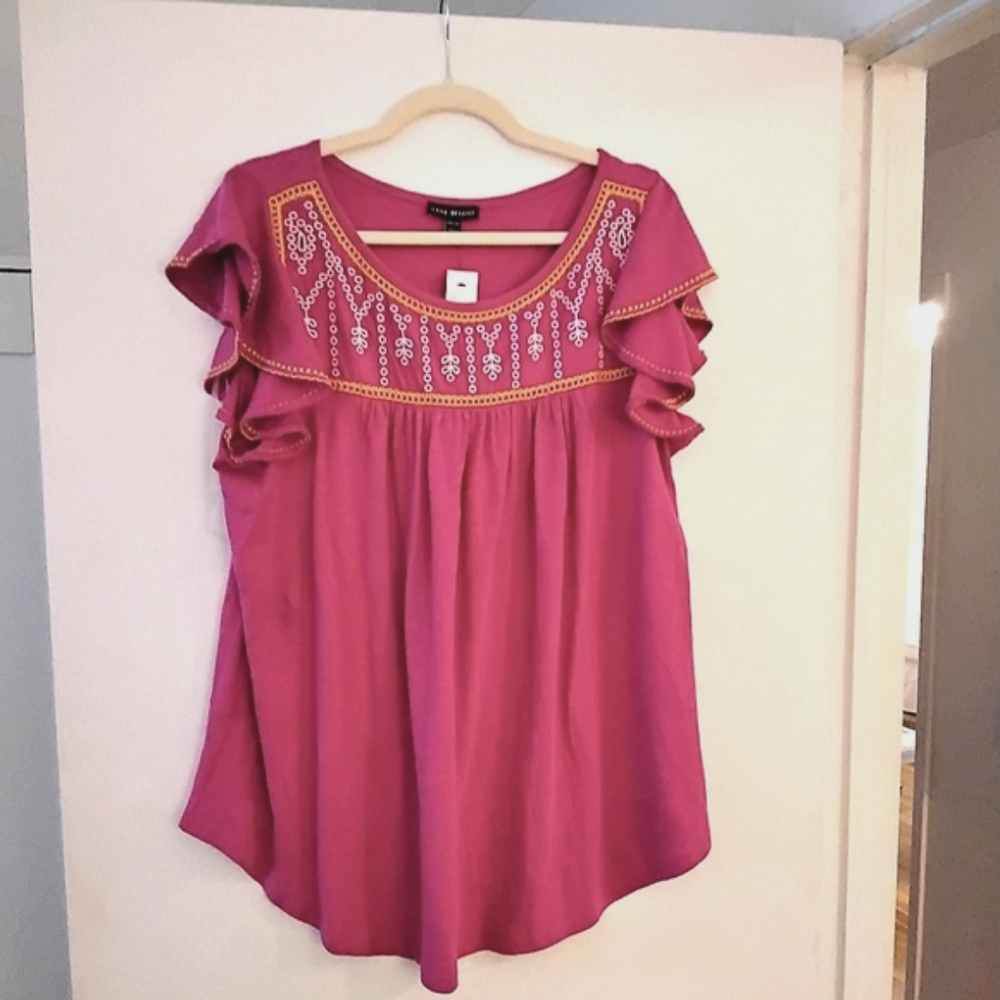 Lane Bryant, Pink Flutter Sleeve Blouse, Size 14/16